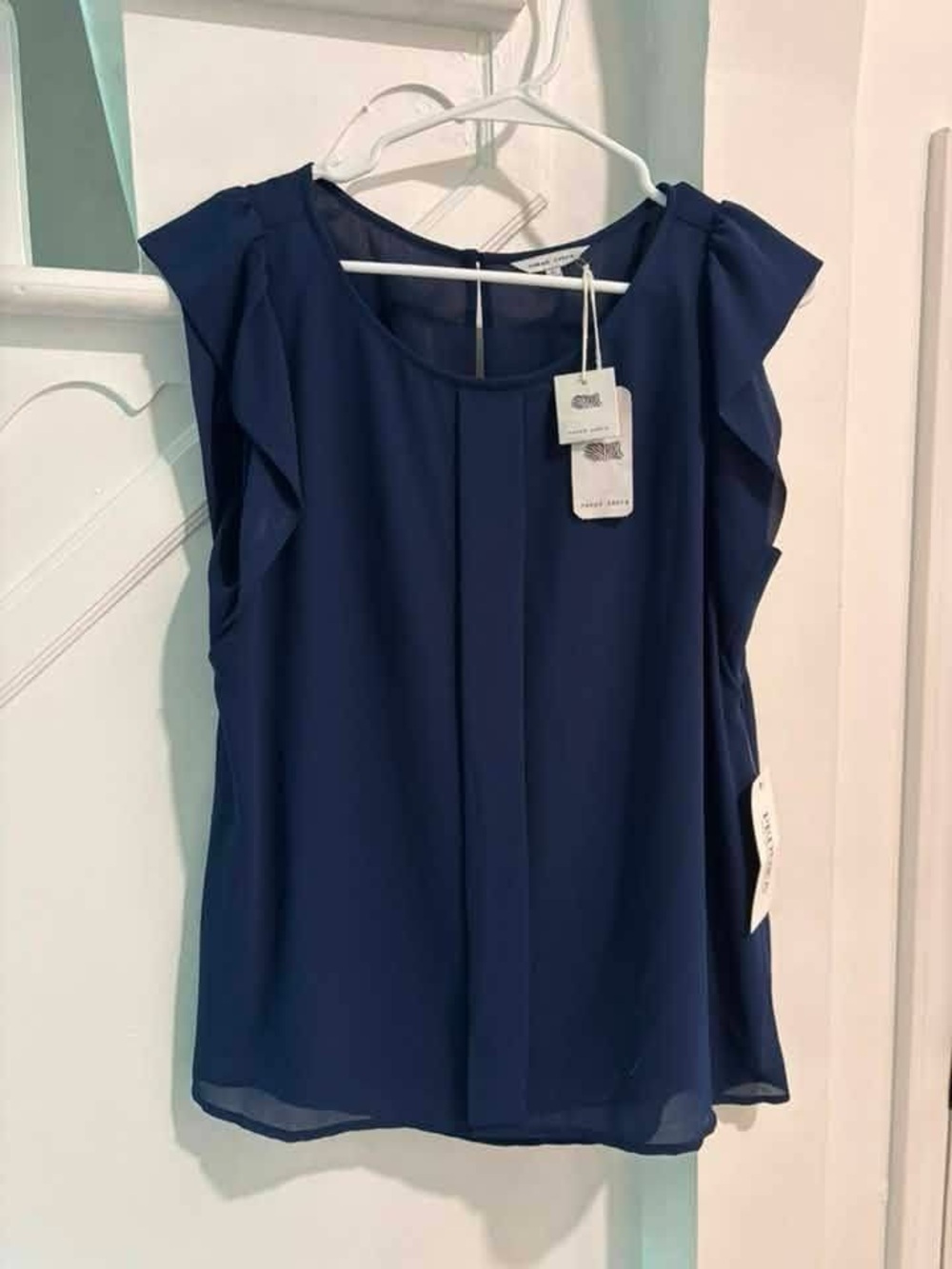 Naked Zebra Navy Ruffle Sleeve Blouse